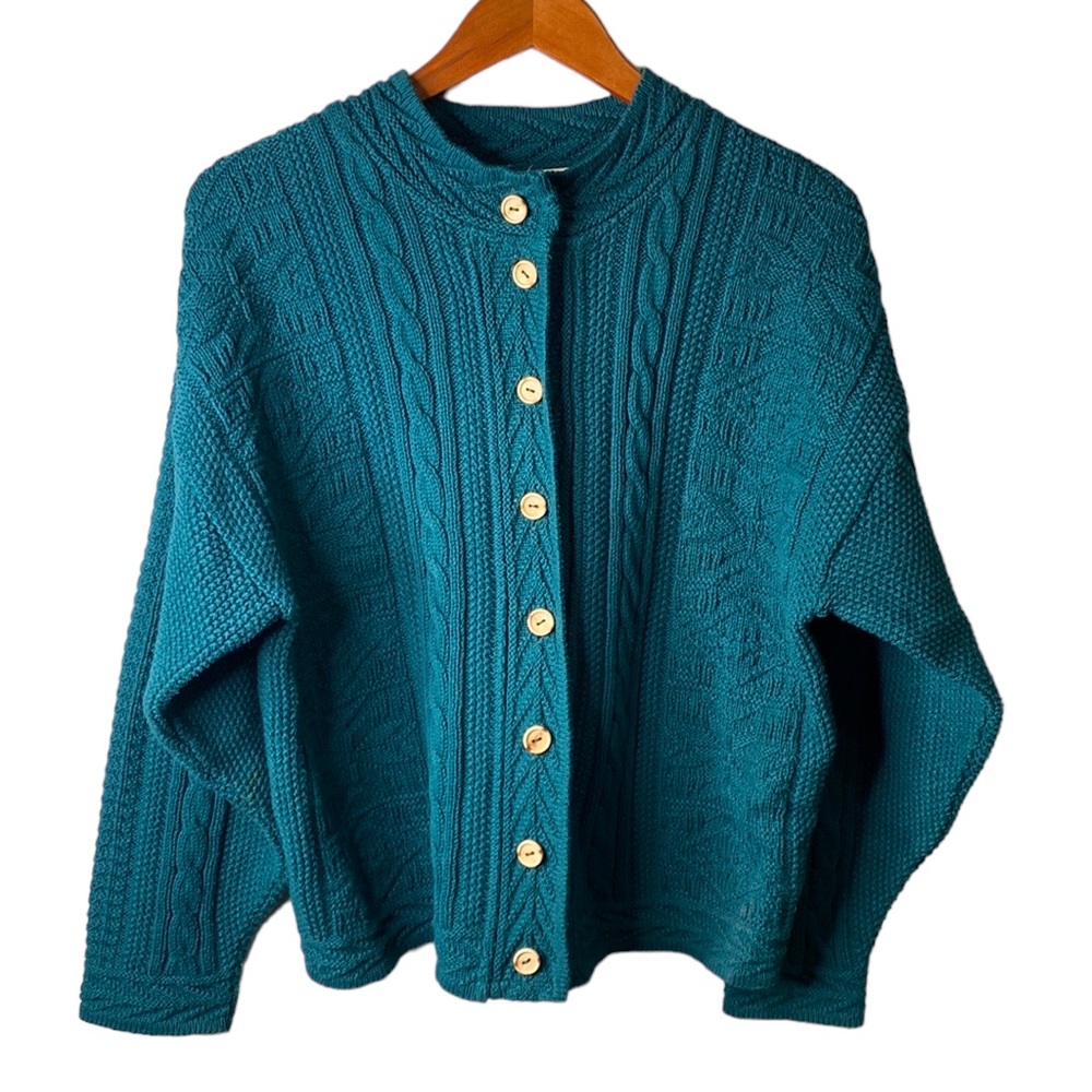 Vintage L L Bean Chunky Cable Knit Button Front Cardigan Sweater Long Sleeve USA